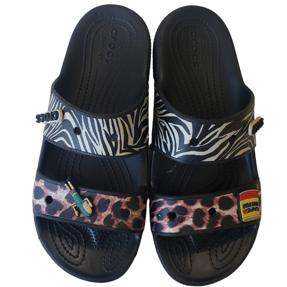 Crocs. Shoes. Slides. Sandals. Size 9. Zebra. Tiger. Animal Print. Beavi…